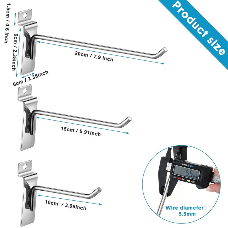 Ferraycle 24 Pack Slatwall Hooks 4/6/8 Inch Heavy Duty Slat Wall Hanging Hook and Hanger Slatwall Panel Accessories Assortment Display Hooks for Garages, Sheds, Basements, Shop, Retail Stores(Silver) - Image 2